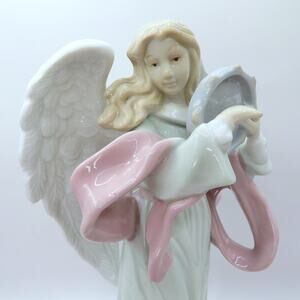 Vintage O'Well  Grandeur Noel Porcelain Angel with Tambourine 10" Tall Figurine
